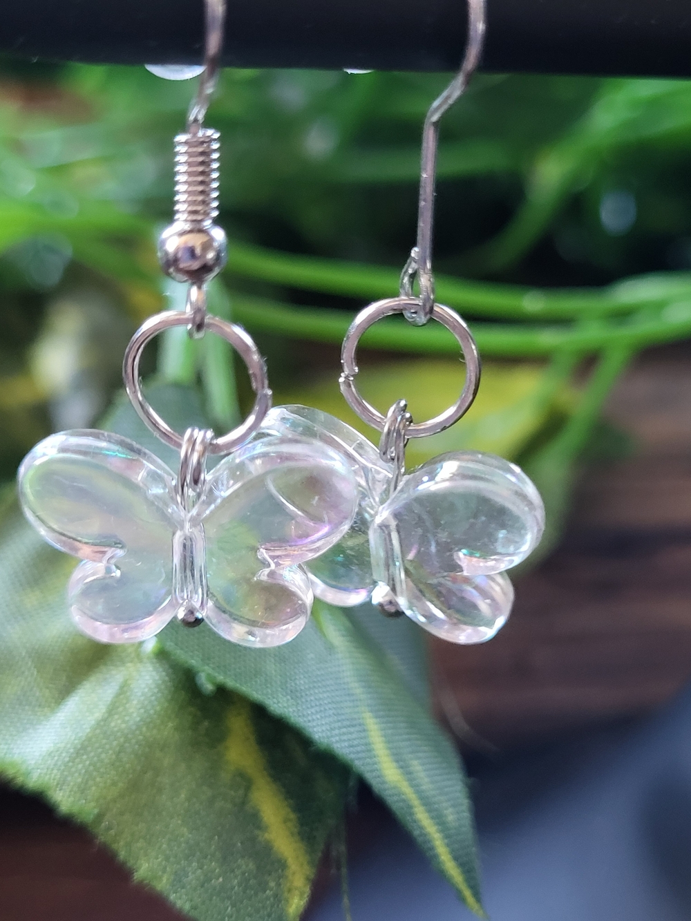 Clear Iridescent Butterfly Dangle Earrings